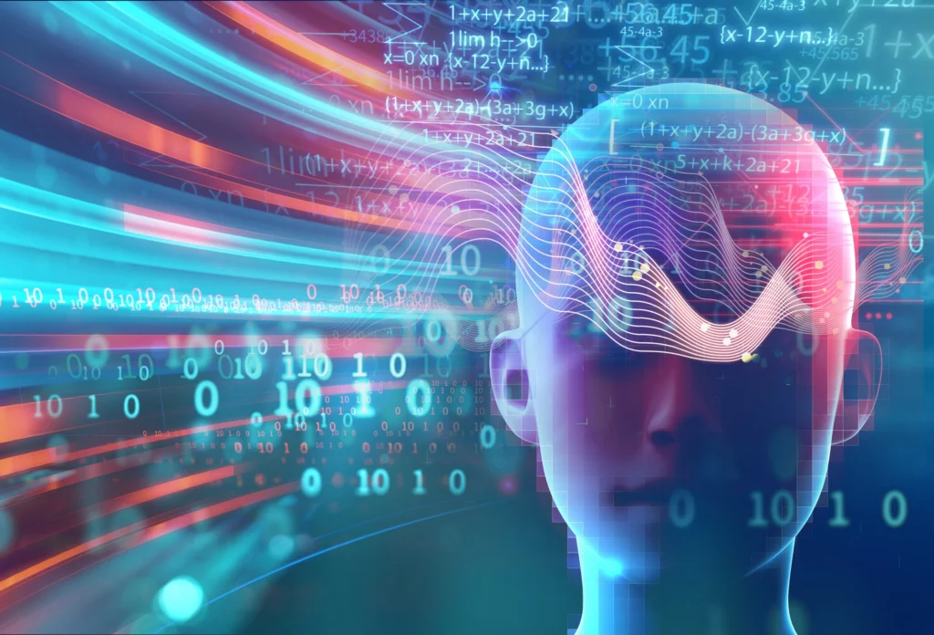 volto schematizzato con numeri digitali in sovraimpressione